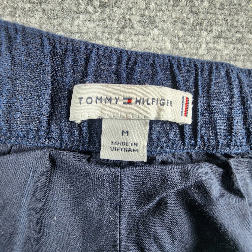Tommy Hilfiger Womens Navy Blue Linen Blend Pleated Shorts Size M Elastic Back - Picture 4 of 7